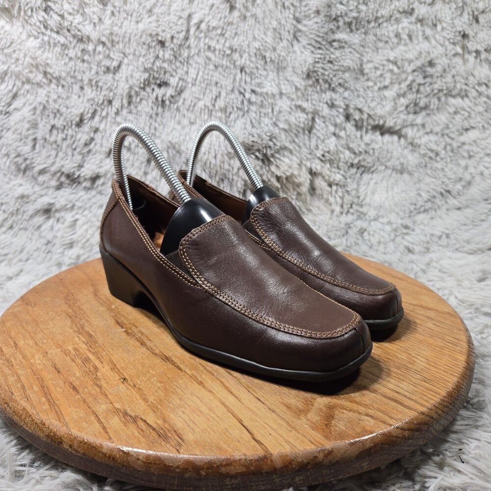 Cosy Goose Slip On Loafers Womens 6.5-7 EU 37 Retro Brown Leather Casual Heels